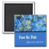 save the date, blue hydrangea flowers refrigerator magnets
