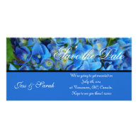 save the date, blue hydrangea flowers personalized photo card