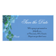 save the date, blue hydrangea flowers personalized photo card