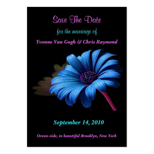 Save The Date Blue Orange Yellow Daisy Business Cards (front side)