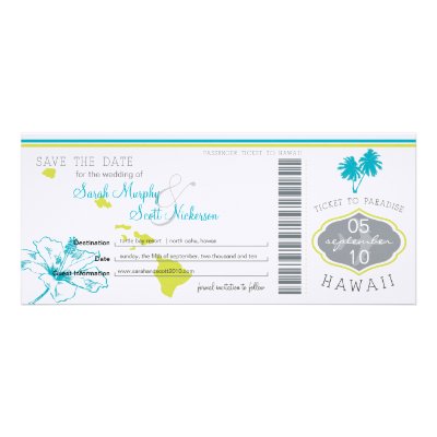 Save the Date Boarding Pass to Hawaii Personalized Invitations