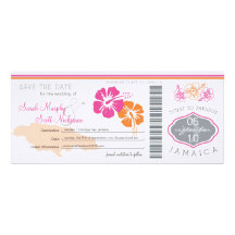 Save the Date Boarding Pass to Jamaica Personalized Announcements