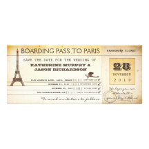 save the date boarding pass to paris france personalized invitations