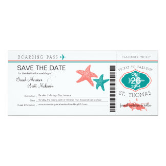 Save The Date Boarding Pass To St Thomas 4x9 25 Paper Invitation Card Save The Date Rubber St Template