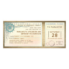 save the date boarding pass-vintage tickets personalized announcements