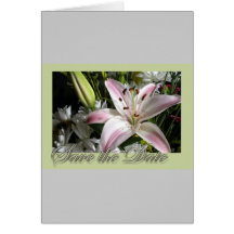 Save the Date Bouquet of Lilies Edwardian font Greeting Card
