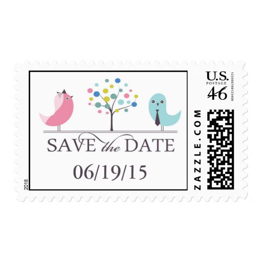 Save The Date Bride and Groom Birds Medium Postage