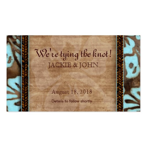 Save the Date Business Card Turtles Brown Blue (back side)