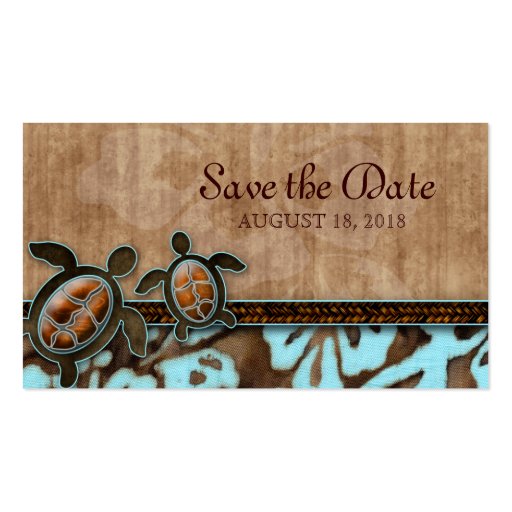 Save the Date Business Card Turtles Brown Blue