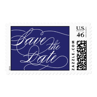 Save The Date calligraphy Dark Blue Postage