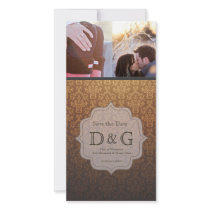 Save the Date Caramel Damask Fillagree Photo Card