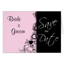 save the date, wedding, married, engaged, engagement, bride, groom, announcement, announce, love, heart, hearts, pink, black, formal, flourish, greeting, card, note, cards, weddings, engagements, Card with custom graphic design