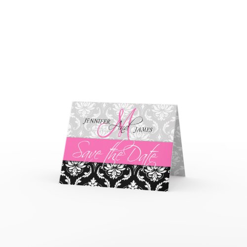 Save the Date Card Damask Pink Monogram Weddings card