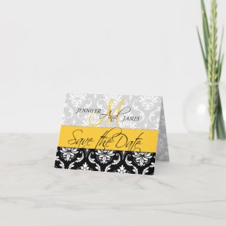 Save the Date Card Damask Yellow Initial Wedding card