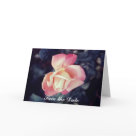 postcard - Save the date announcement template with a picture of a pink rose on the front