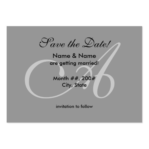Save the Date card with A monogram Business Card Template (front side)