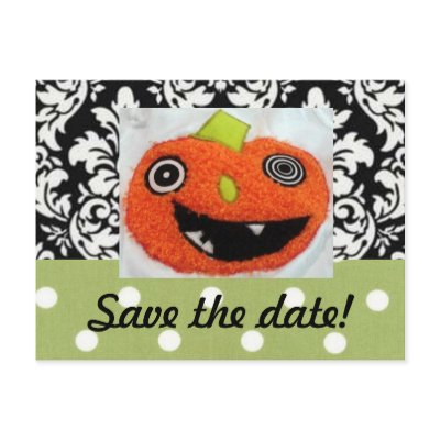 Save the Date Cards for Halloween Wedding Postcard by pinkbabyandpancho