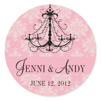 Save the Date Chandelier Names Wedding Sickers Round Stickers