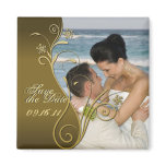 Save the Date Classy Brown &amp; Gold Floral Magnet