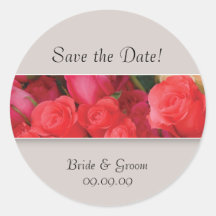 Save the Date Coral Roses Wedding Stickers