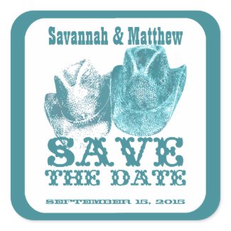 Save the Date Cowboy CowGirl Hats Wedding Sticker sticker
