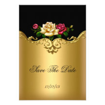 Save The Date Cream Pink Gold Black Roses Announcement