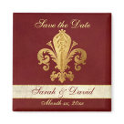 square_magnet - Fleur-de-lis in gold on deep red. Replace placeholder text with your own to personalize. 





