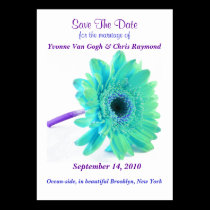 Save The Date Daisy Blue Green business cards