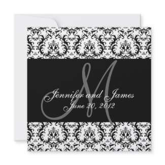 Save The Date Damask Black White Wedding invitation
