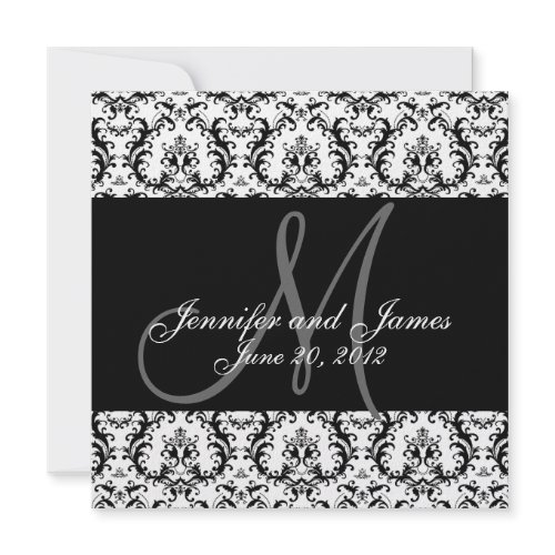 Save The Date Damask Black White Wedding invitation
