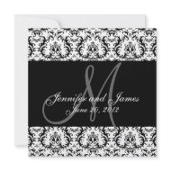 Save The Date Damask Black White Wedding invitation