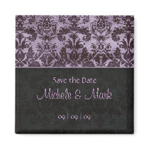 Save the Date Damask Magnet 2b Purple
