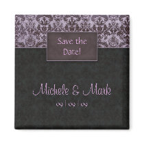 Save the Date Damask Magnet Purple