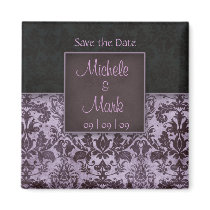 Save the Date Damask Magnet Purple