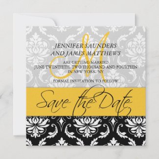Save the Date Damask Monogram Name Yellow invitation