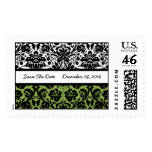 Save The Date Damask On Green Stamp Wedding