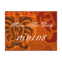 Save The Date - Damask - Orange and Brown Post Card