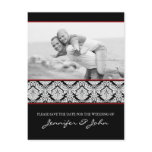Save the Date Damask Postcard Black Red Stripe