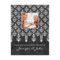 Save the Date Damask Postcard Gray White