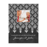 Save the Date Damask Postcard Gray White