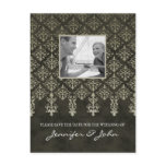 Save the Date Damask Postcard Green Beige 2