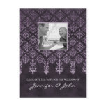 Save the Date Damask Postcard Purple