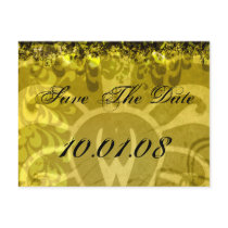 Save The Date - Damask Yellow and Green postcards by samack Save The Date - Damask Yellow and Green postcards