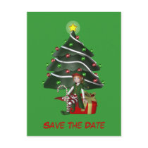 Save The Date Elf Christmas Tree Holiday Postcard by SmilinEyesTreasures Save The Date Elf Christmas Tree Holiday Postcard