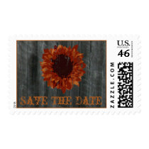 Save The Date Fall Wedding - Sunflower & Barnwood Postage Stamp