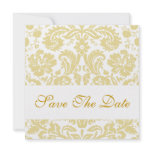 Save The Date Floral Cream White Damask Announcements