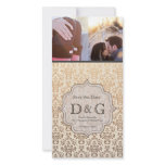 Save the Date Gold Champagne Damask Fillagree Card Personalized Photo Card