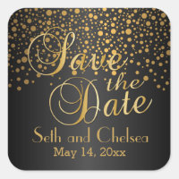 Save the Date Gold Dots and Black | Personalize Square Sticker