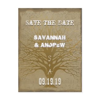 Save the Date Gold Swirly Tree