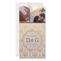 Save the Date Gold Vanilla Damask Fillagree Card Photo Cards